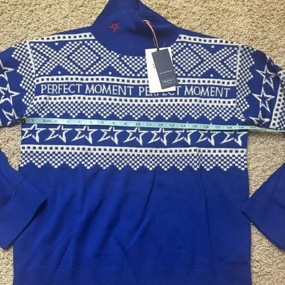 Perfect Moment Intarsia-knit sweater Merino Wool NWT Size Small Blue